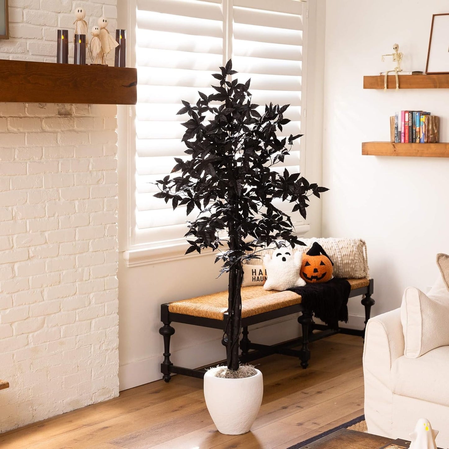 Nearly Natural 5ft Artificial Halloween Black Maple Tree with Natural Trunk - Indoor Decor for Haunting Holiday Display