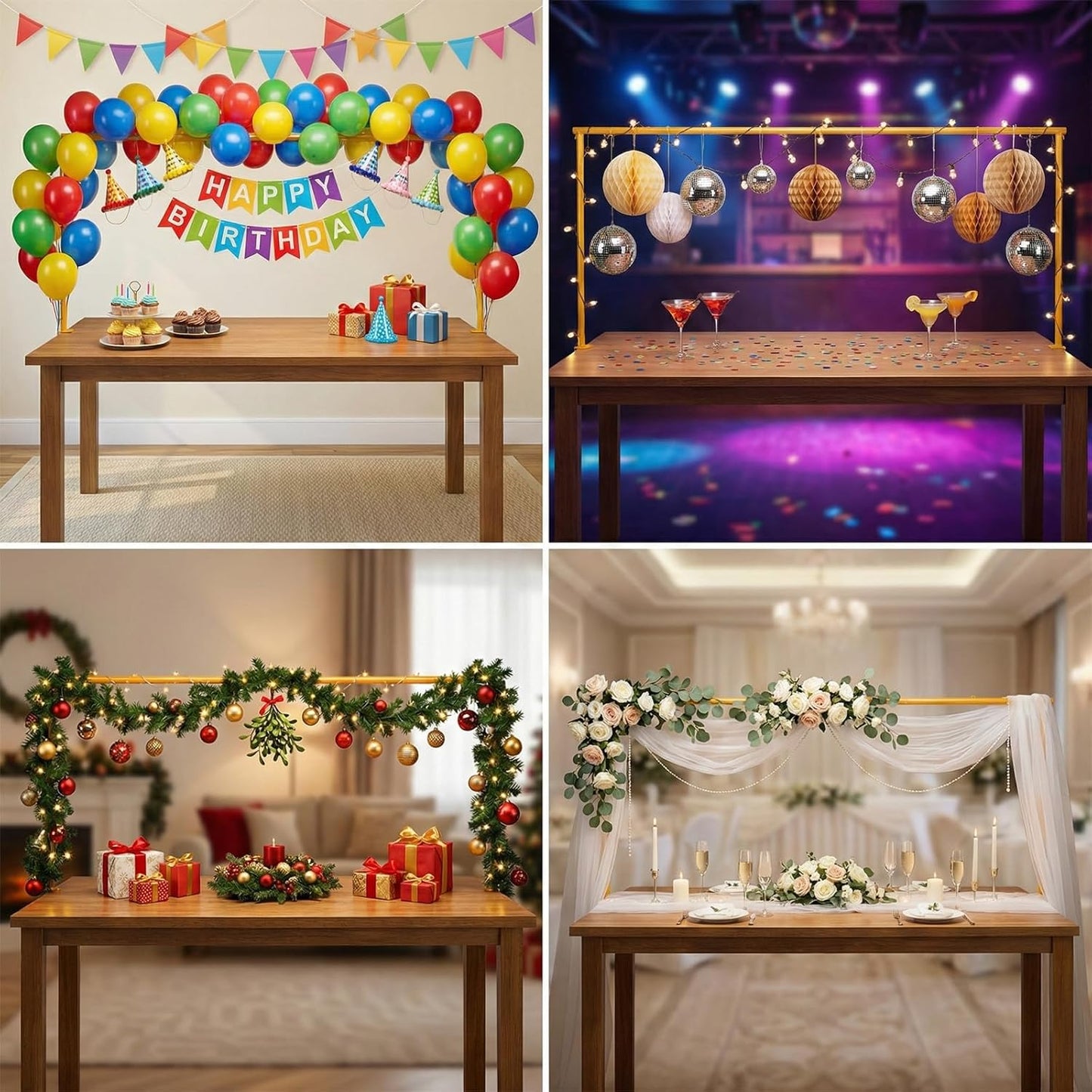 Adjustable Over The Table Arch Stand with Clamps - Heavy Duty Metal Table Rod for Wedding, Birthday, Halloween, Christmas Decorations -8FTx4FT Indoor & Outdoor Party Decor Frame