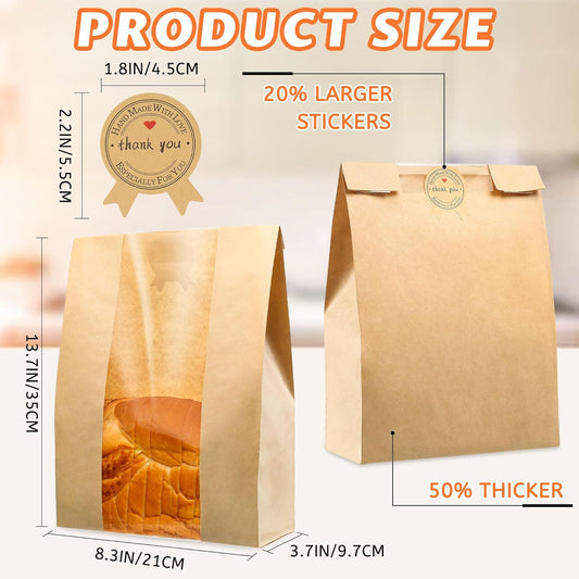 50 Pcs Bread Bags for Homemade Bread, Sourdough Paper With Window, 50% Thicker 13.7x8.2x3.7in A Large Bakery Bags Used for Storage Cookies & Snacks, 60 Cute Sealing Stickers With Ties | New2026, New2026, New2026, New2026, New2026, New2026