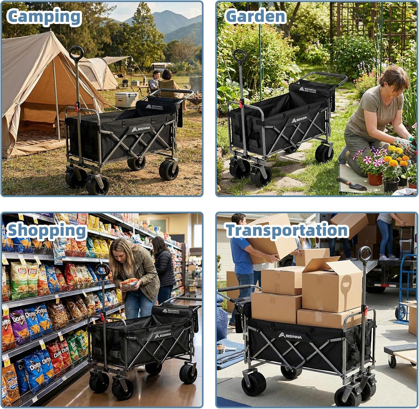 BISINNA Collapsibale Wagon Foldable 400LB Heavy Duty Folding Beach Cart Large Capacity Wagons with Tailgate Big All-Terrain Wheels Utility Outdoor Portable Wagon for Camping, Garden