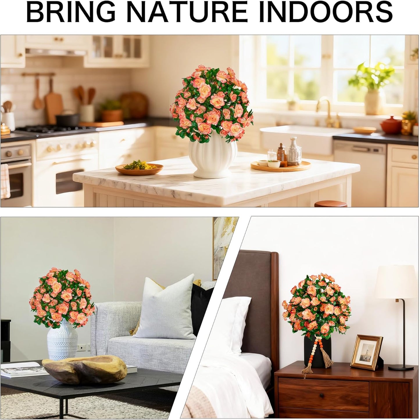 Artificial Flowers for Outdoors, Faux Outdoor Plants Fake Plants Topiary Balls Artificial Outdoor Set of 2 with Ground Spike for Home Front Porch Patio Garden Decor (Tangerine)