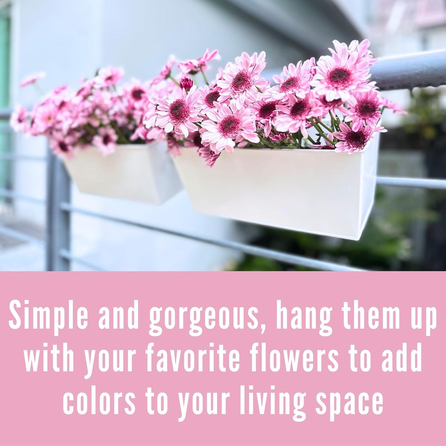 LalaGreen Outdoor Planter (2 Pack, 12 Inch) White Metal Rectangle Window Boxes Planters with Drainage Holes, Strawberry Wall Hanging Flower Pots Balcony Deck Railing Fence Minimalist Patio Home Decors
