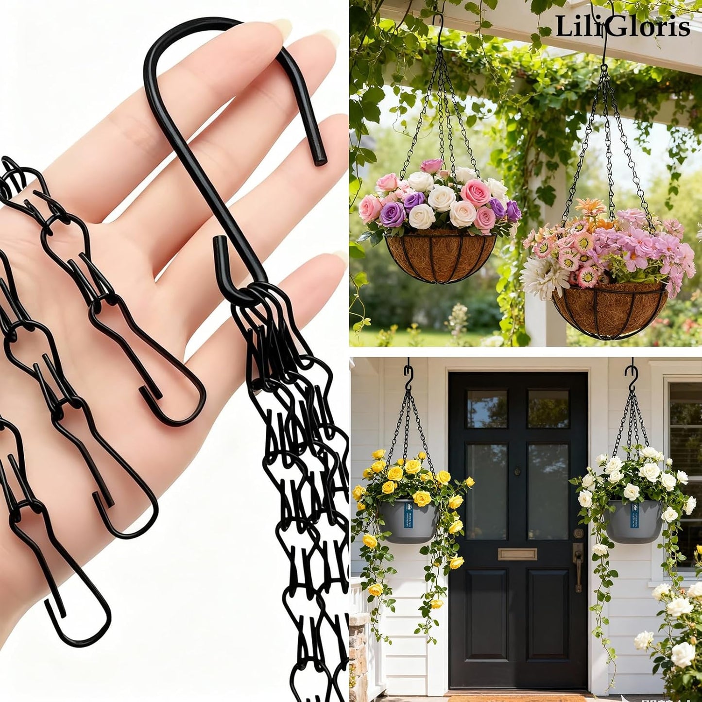 22 Inch Hanging Plant Chains with Clips & Hooks (Pack of 5) β Adjustable Heavy Duty Replacement Chains for Flower Pots, Bird Feeders, Baskets, Lanterns, Wind Chimes, and Indoor/Outdoor