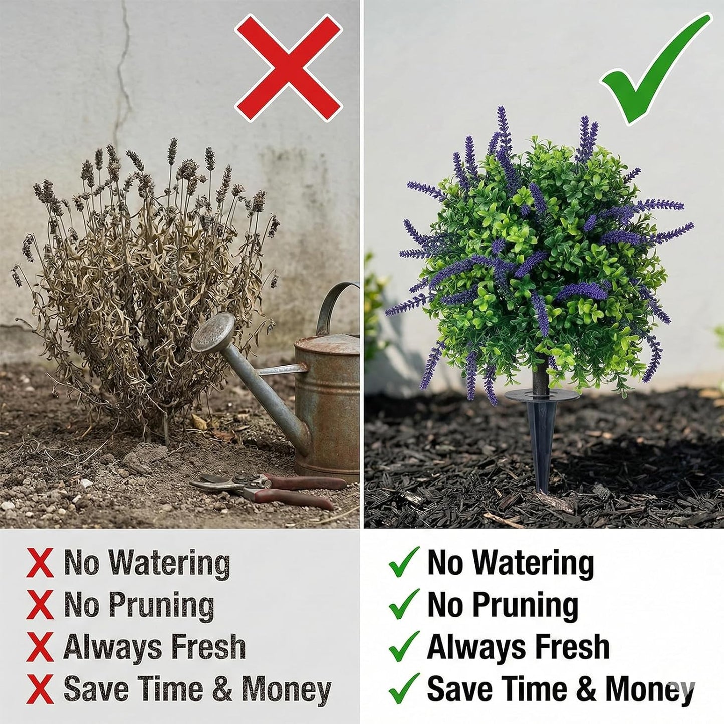 Artificial Lavender Topiary Ball Trees Set of 2 – 23.6 Inch Tall UV Resistant Faux Evergreen Boxwood Shrubs with Ground Spike, Realistic Fake Plants for Outdoor Indoor Front Porch Garden Decor