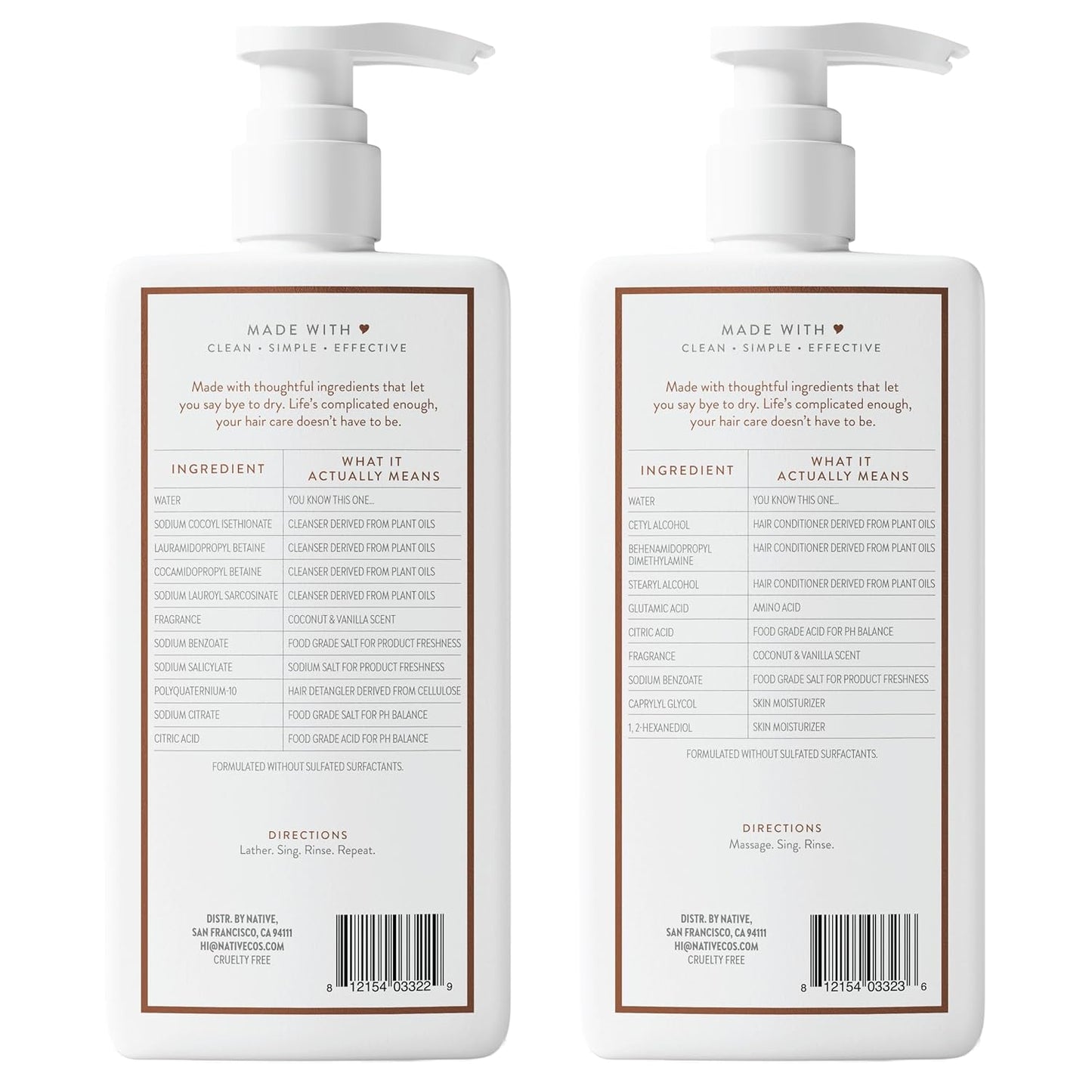 Native Coconut & Vanilla Shampoo and Conditioner Contain Naturally Der
