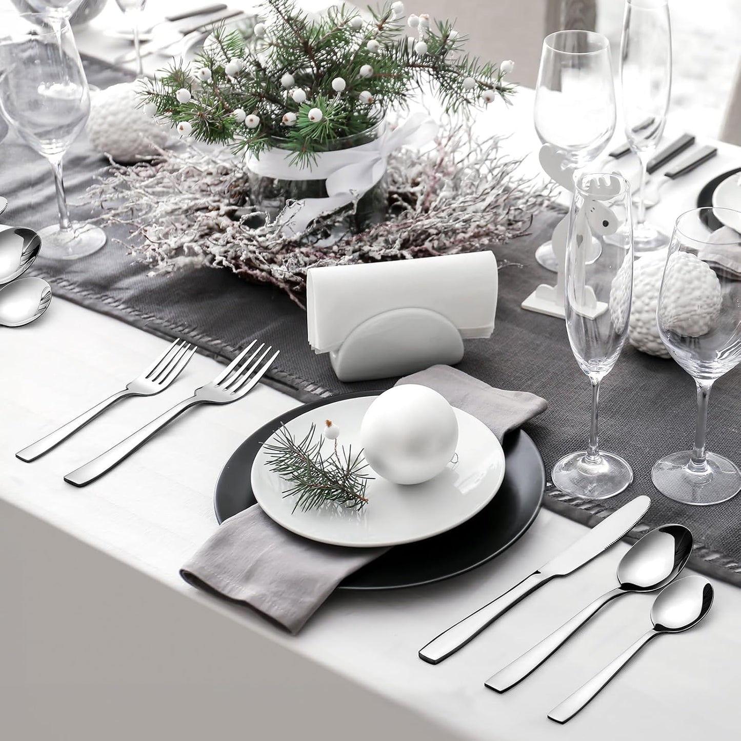 HIWARE 48-Piece Silverware Set with Steak Knives for 8, 18/8 Stainless
