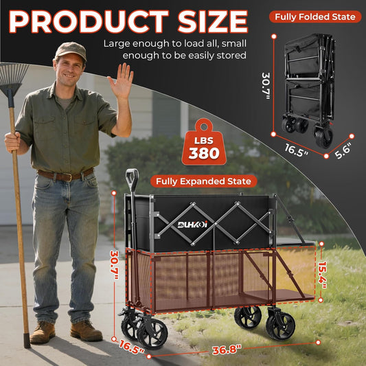 Double Decker Wagon 320L Large Capacity 400LBS Collapsible Sports Util
