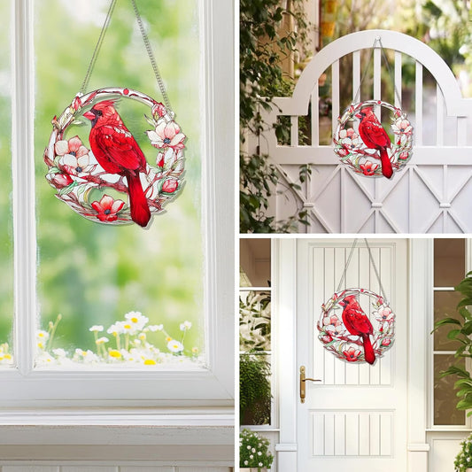 Stained Glass Window Hanging Suncatcher, Cardinal Bird Sun Catchers Do