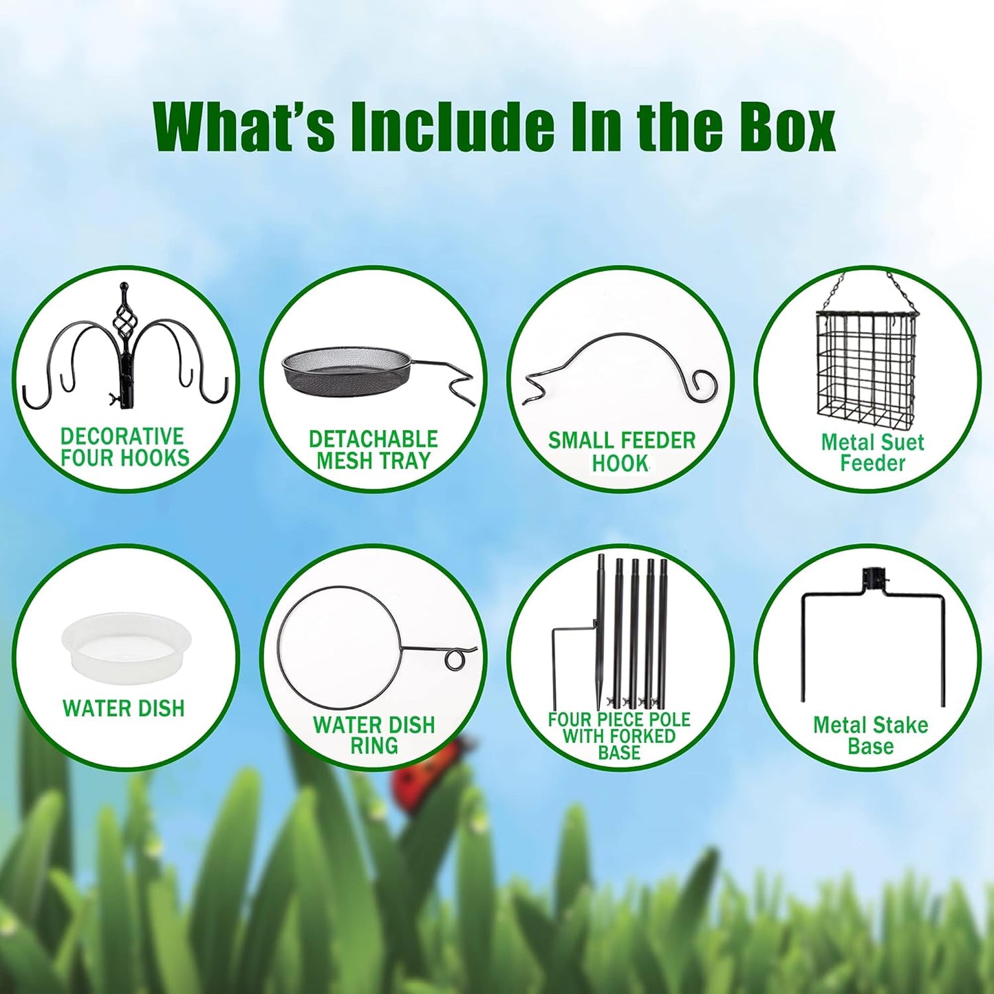 yosager Premium Bird Feeding Station Kit, 77" x 19" Birds Feeder Pole, Deluxe Multi Feeder Hanging Kit with Metal Suet and Bird Bath for Wild Birds Watching, Birdfeeder and Planter Hanger