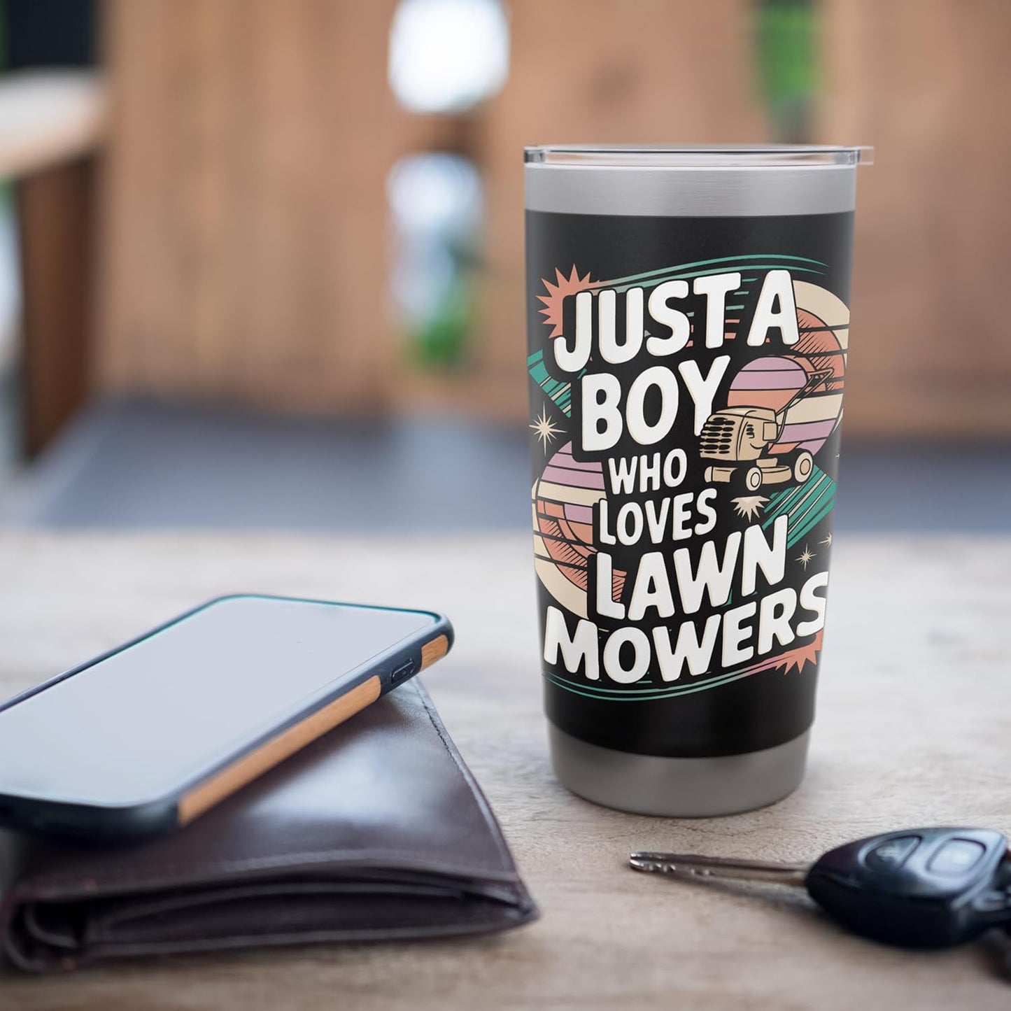 Mowing Mowers Just A Boy Who Loves Lawn Mowers Lawn Mowing Stainless Steel Insulated Tumbler