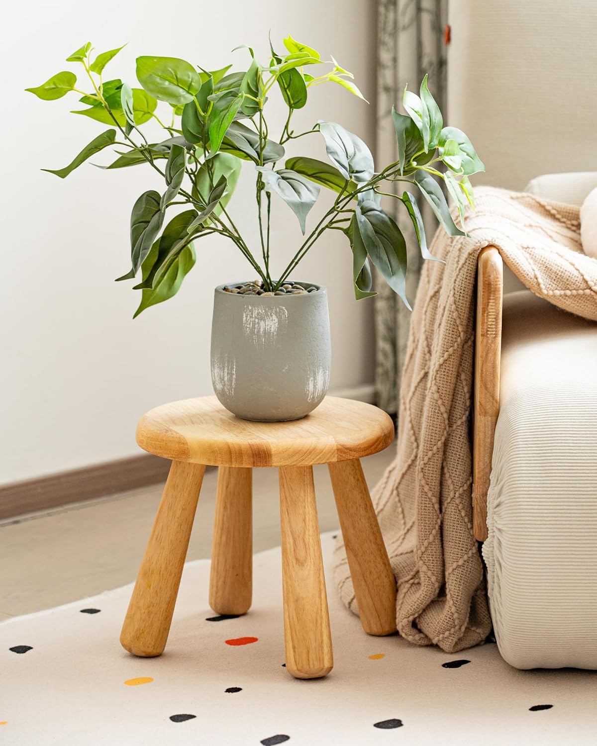 Small Solid Wood Stool, 10" Round Wooden Step Stool for Kids & Adults,