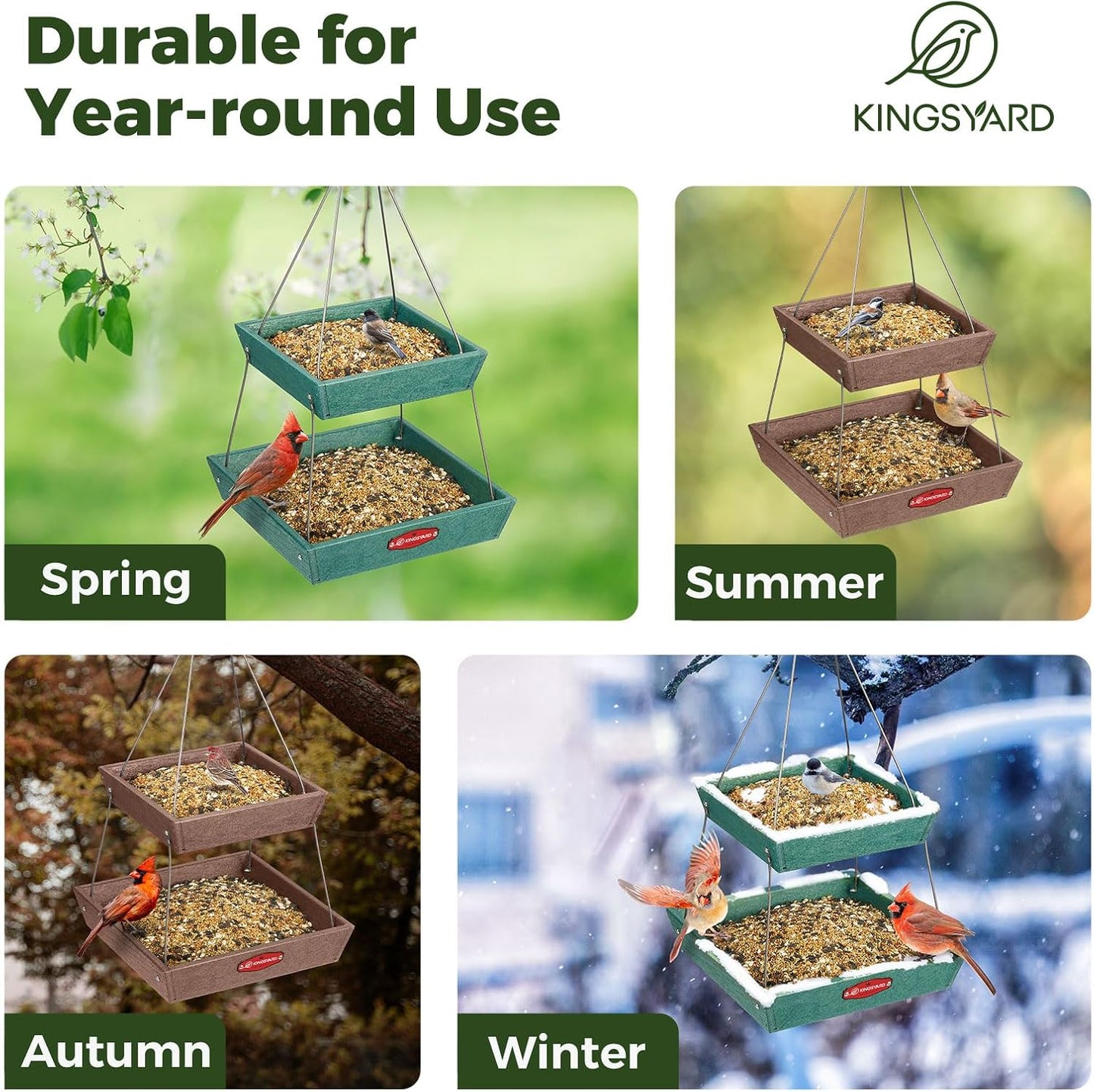 Kingsyard 2 Tier Large Platform Bird Feeders for Outdoors Hanging, 5 l