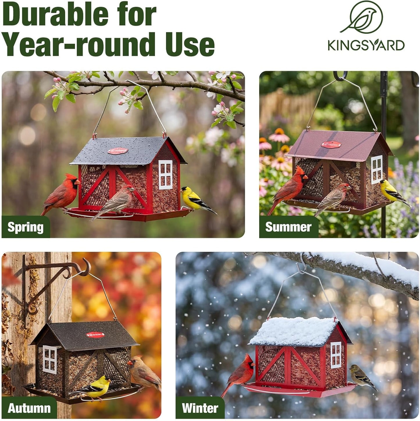 Kingsyard Metal Bird Feeder for Outdoors Hanging, 2-in-1 Wild Bird Fee