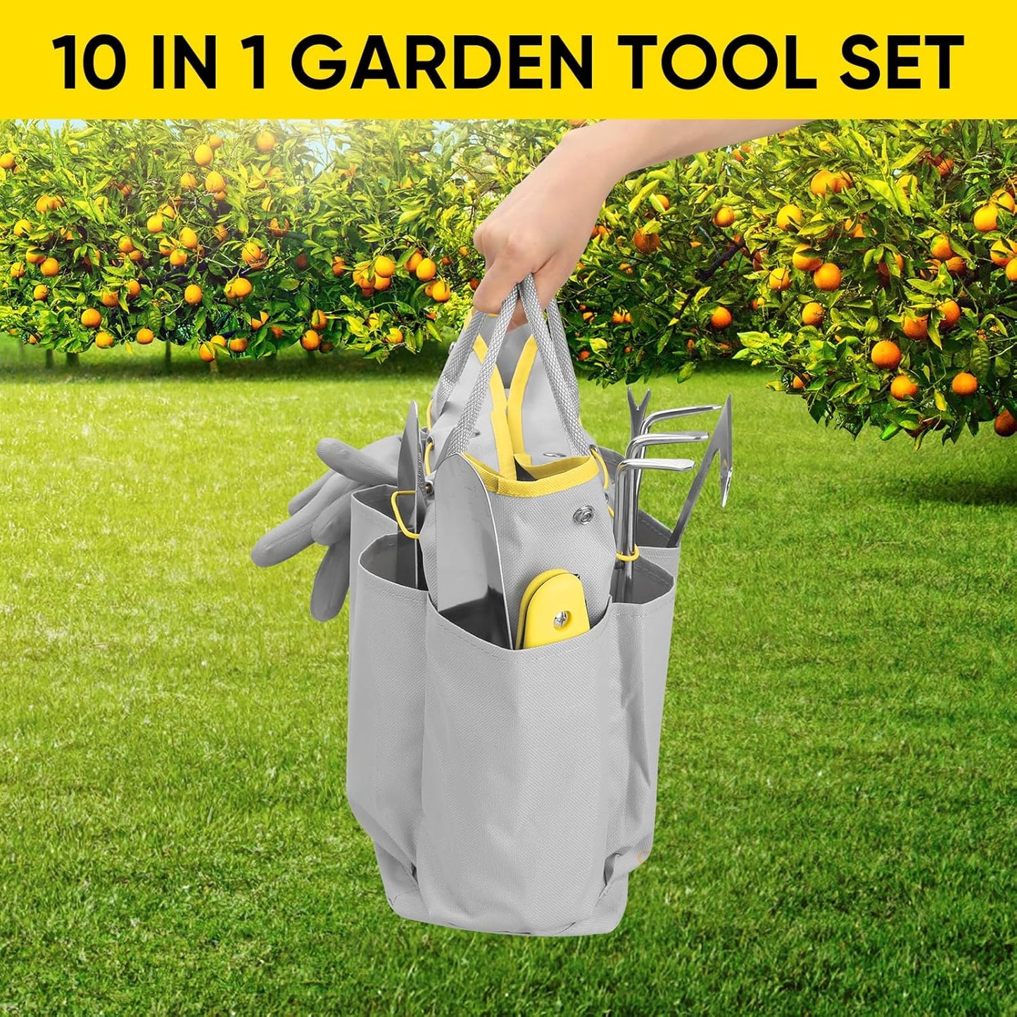 Blumway Garden Tool Sets, 10 Piece Heavy Duty Gardening Tool Set, Stai