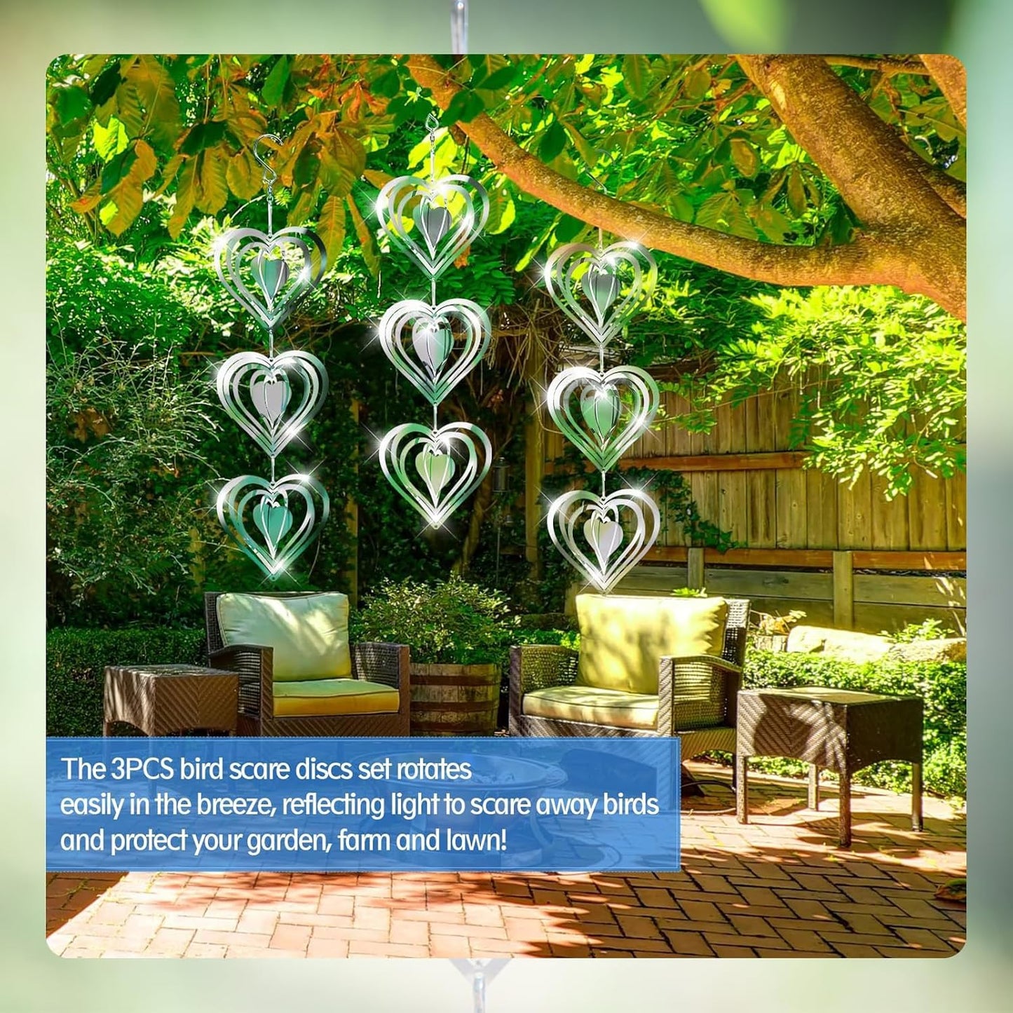 Stainless Steel Wind Spinner,3D Silver Indoor Outdoor Garden Decoration Crafts Ornaments,Metal Wind Chimes for Outside Decor,Decorations to Scare Away Yard Birds (Heart-Wind Sculpture)