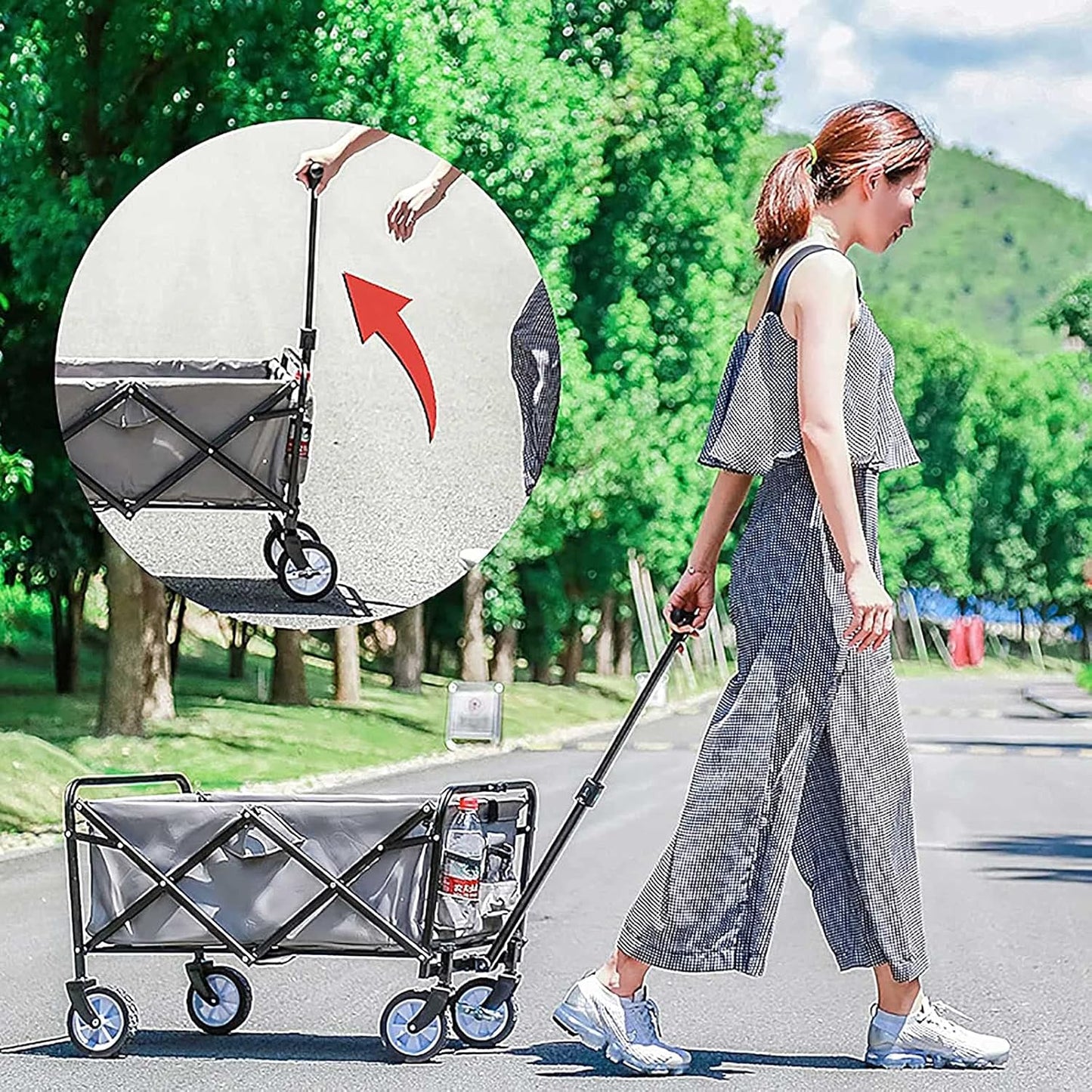 Heavy-Duty Outdoor Camping Folding Shopping Cart Portable Folding Utility Trailer 100l Large Capacity Wide Wheel Wagons Suitable for Shopping Picnics Beaches