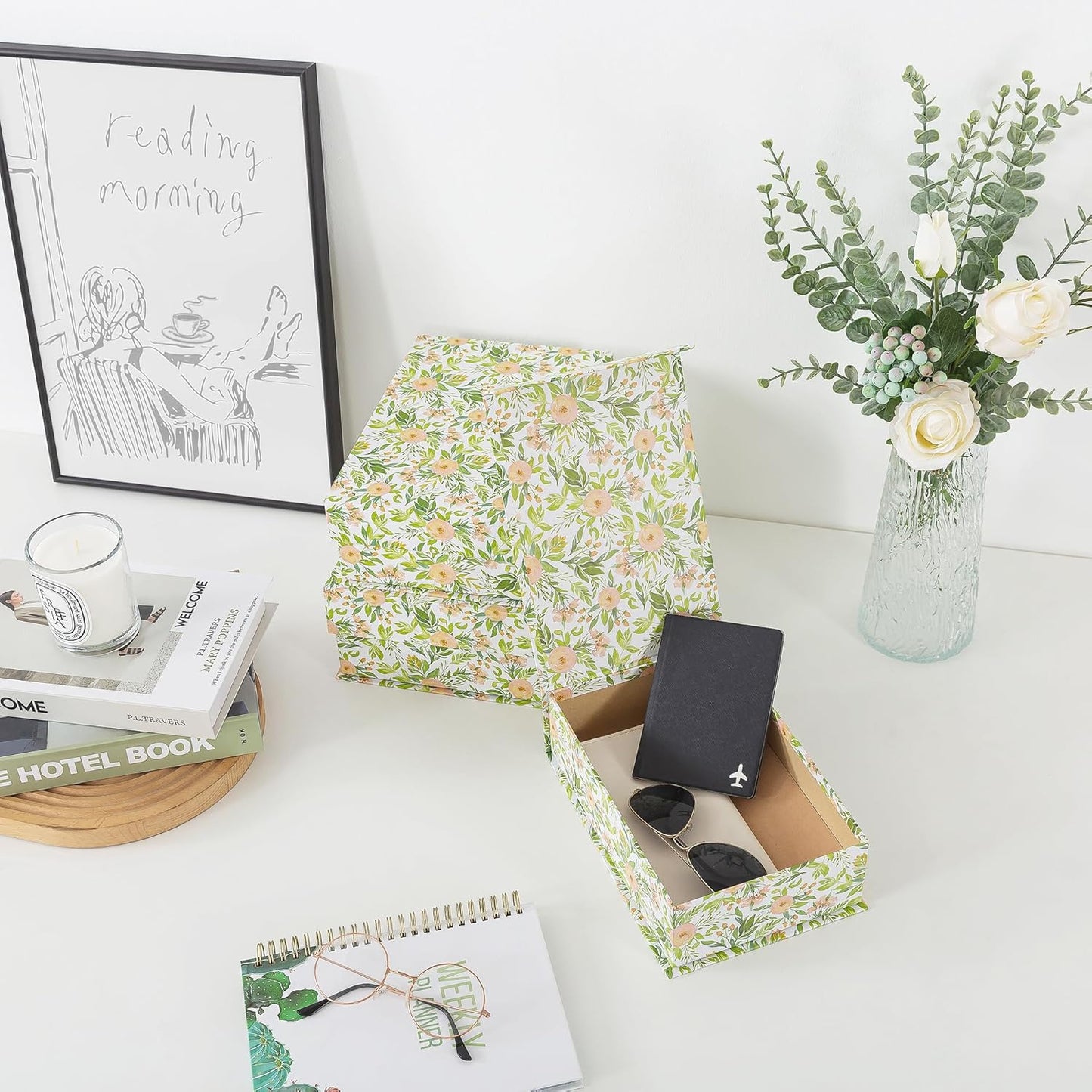 Soul & Lane Decorative Cardboard Storage Boxes, Set of 3 Floral Patter