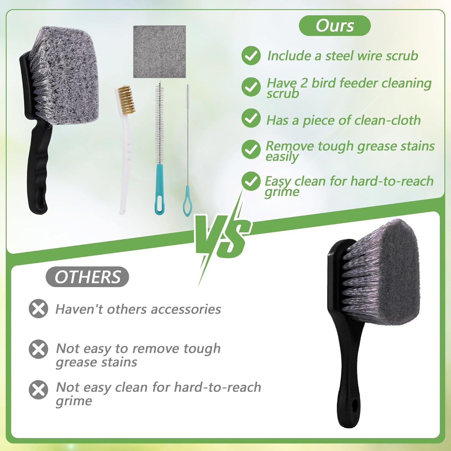 5Pcs Bird Bath Brush Kit, Larbeti 1P Hard Silk Bristle Bird Bath Clean