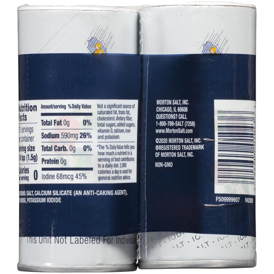 Morton Iodized Salt Shaker, (8 oz) 2-pack, Supplies Iodide, Table Salt, Great for Camping, Pantry Essential