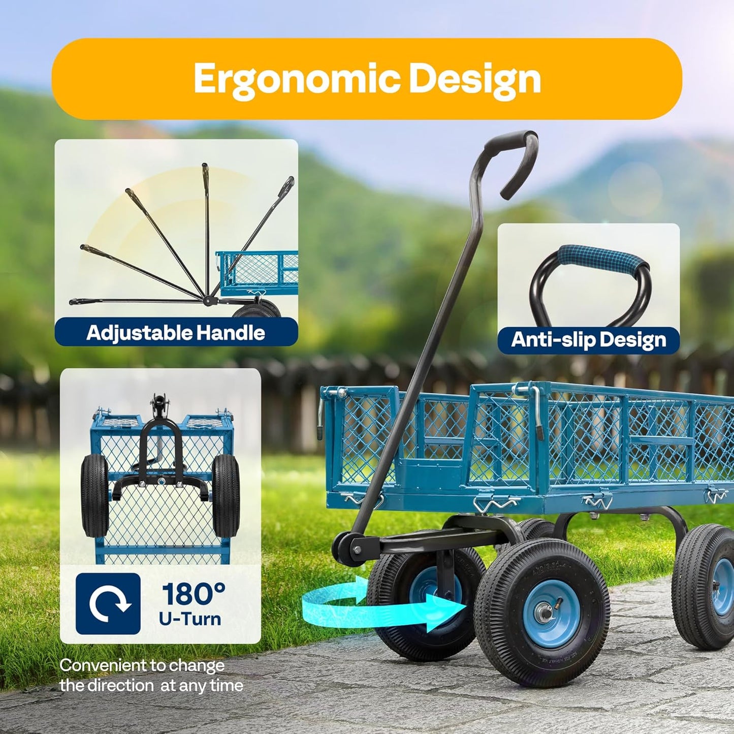 VIVOHOME Heavy Duty 880 Lbs Capacity Mesh Steel Garden Cart Folding Ut
