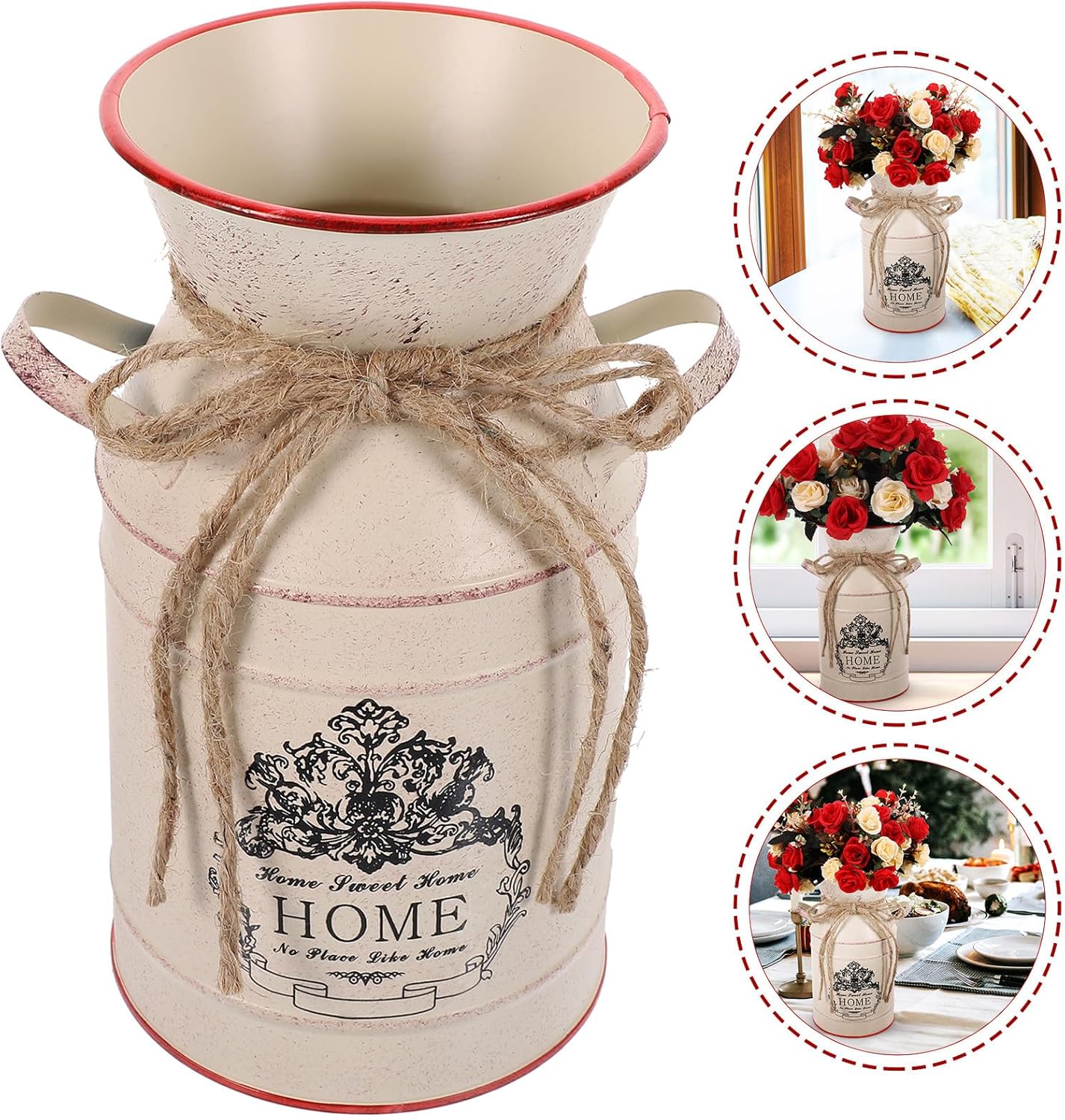 BESTOYARD Vintage Rustic Milk Jug Vase Decorative Iron Flower Bucket P