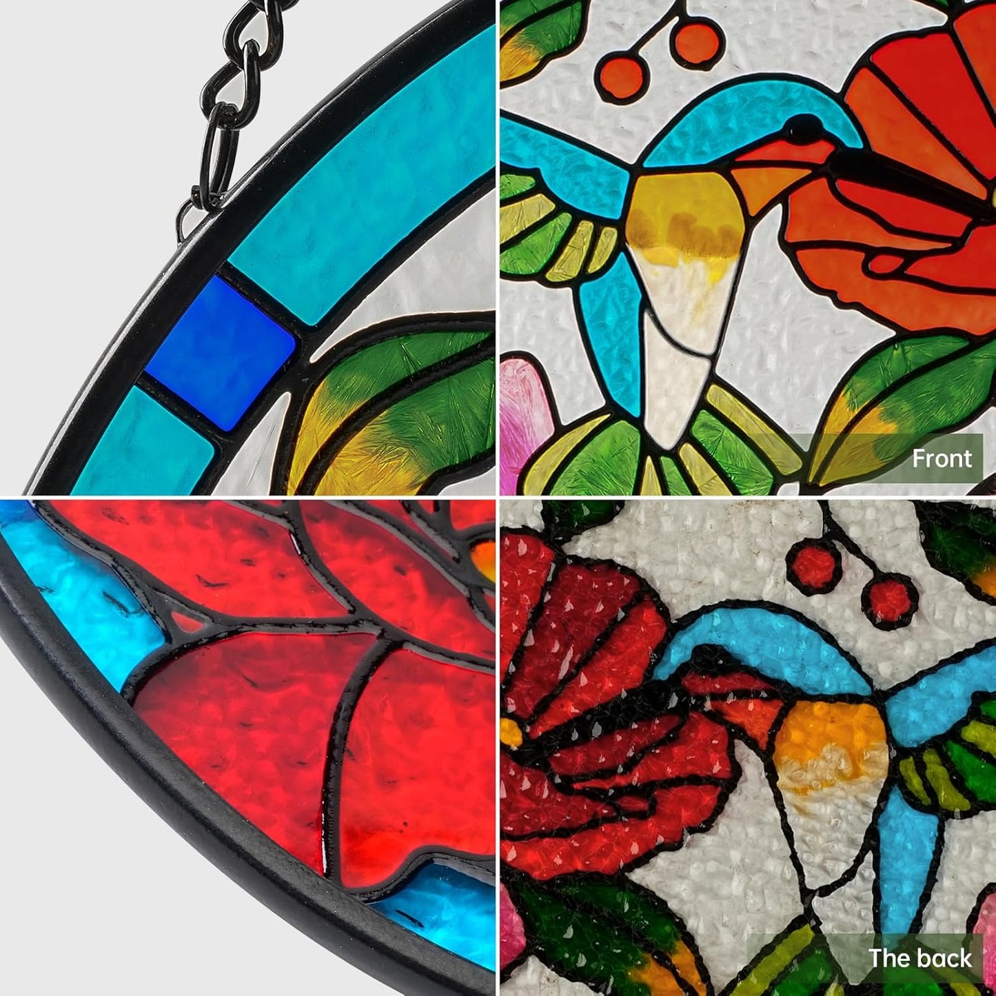 Stained Glass Window Hangings Decor Hand-Painted Pendant Suncatcher Panel with Chain (10x8 Hummingbird)