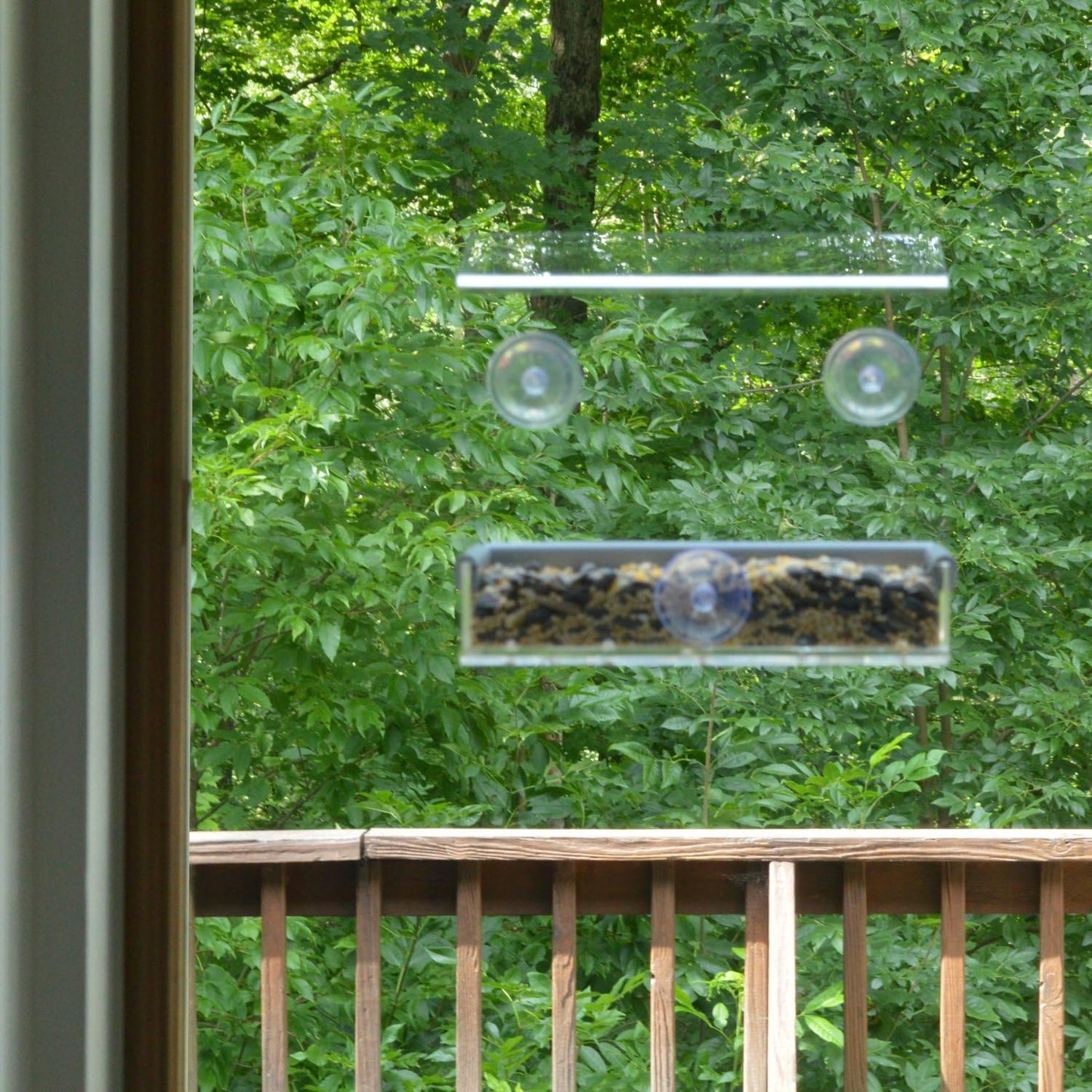 PetFusion Tranquility Window Bird Feeder in Premium Lucite Acrylic. (I) Removable Tray, (II) 3 Perches, Clear