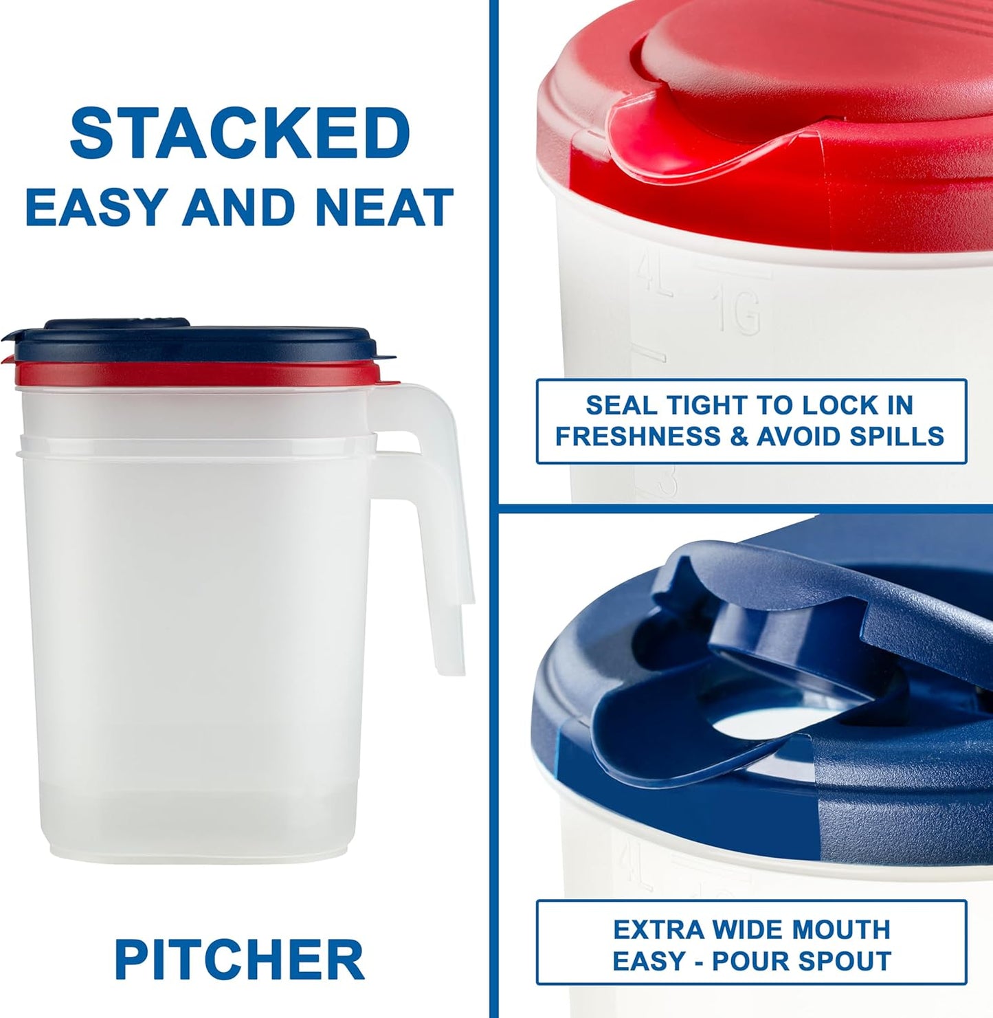 2-Pack Oval Slim Plastic Pitchers With Lids – 1 Gallon, Flip-Top Pivot
