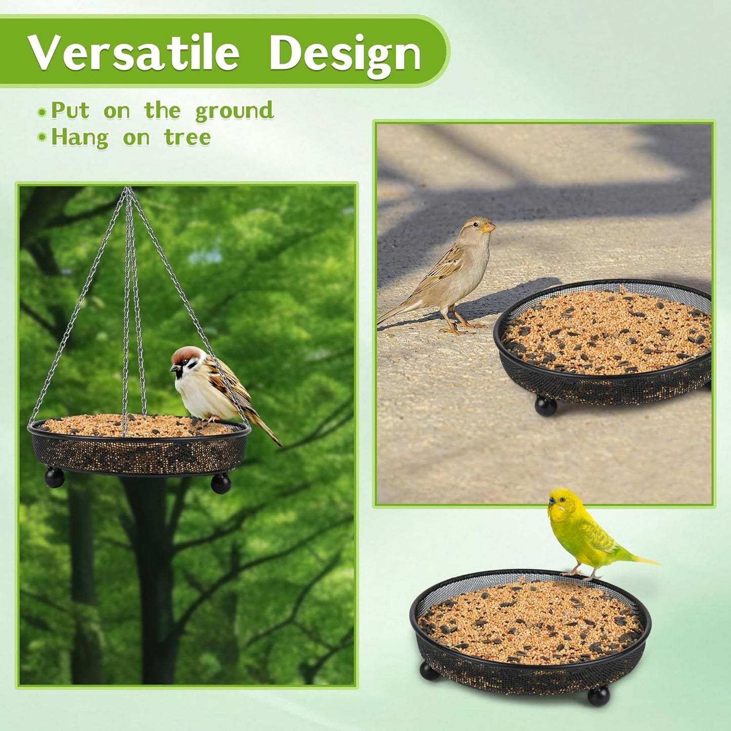 4 Pcs 7 Inch Metal Ground Bird Feeder Tray with Mesh Platform for Outdoor Wild Birds and Squirrels Featuring Rust Resistant Design for Garden Yard and Patio Use (Round)