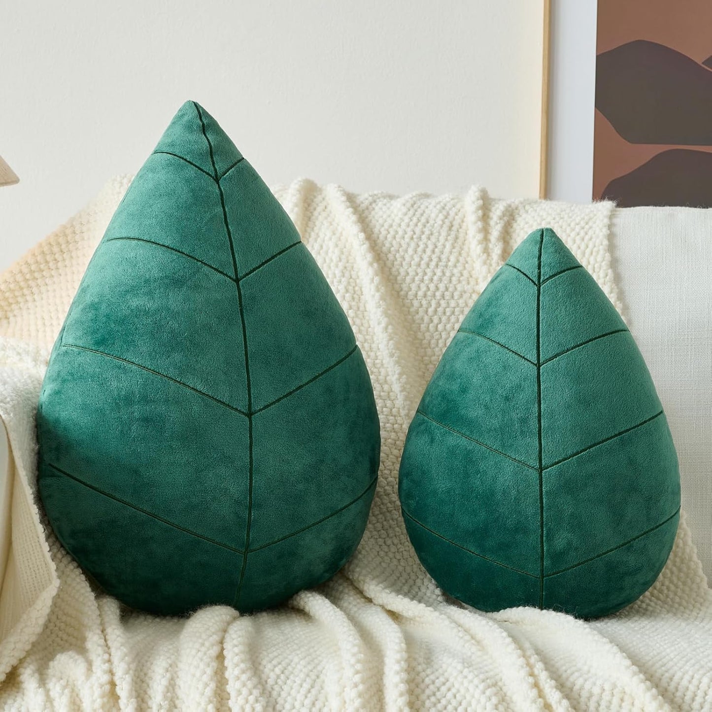 Leaf Pillow, Cute Decorative Throw Plant Pillow Aesthetic Decor Nature Pillow for Bed Couch, Leaves Shaped Pillow Perfect for Bedroom Living Room (Dark Green 2, 19.6 Inches)