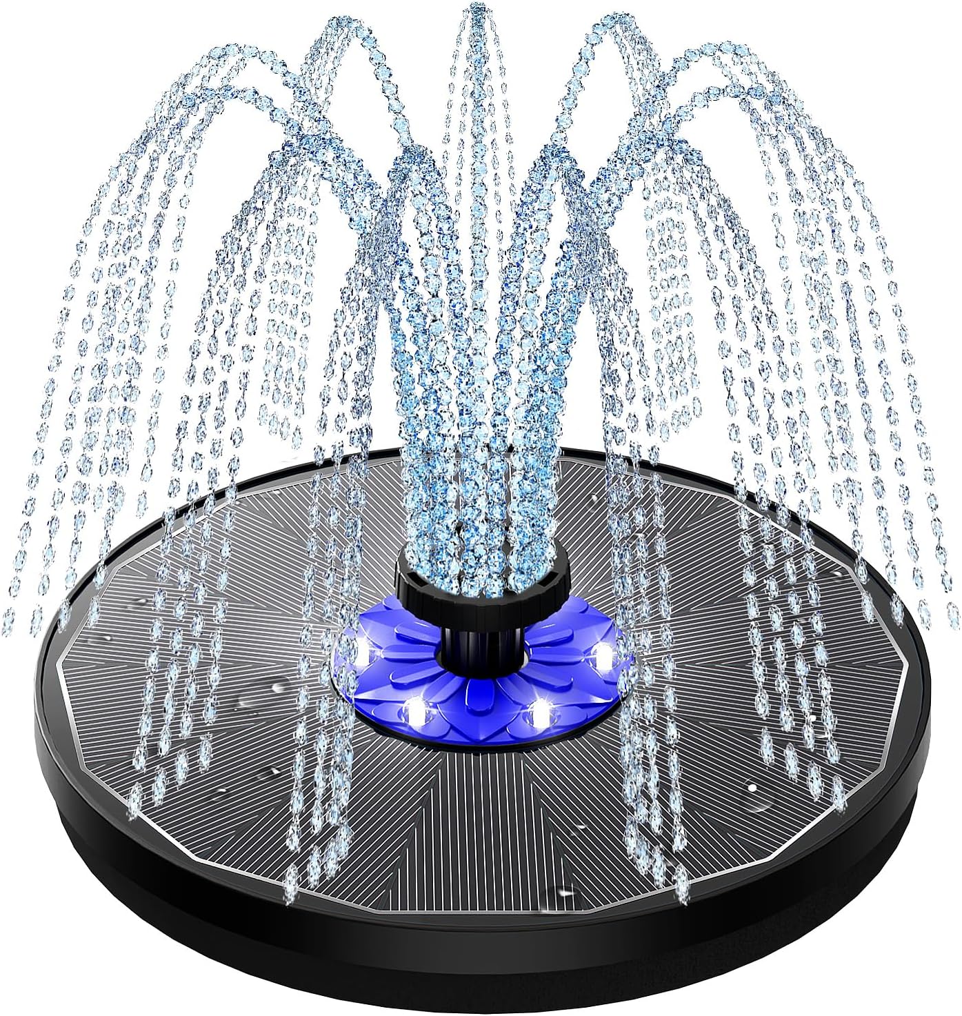 SZMP 3.5W Upgraded Glass Panel Solar Fountain with Auto White LED Night Show, Anti-Drift & Run-Dry Protection, 7 Nozzles Floating Bird Bath Fountain for Garden, Pond, Outdoor (Black)