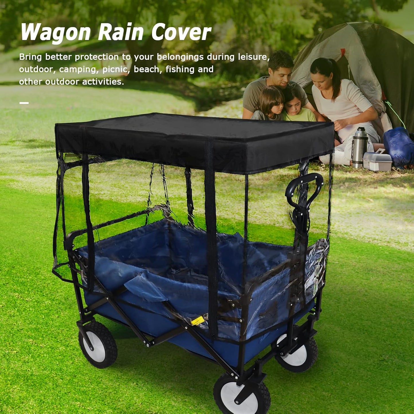Rain Cover for Wagon, Push-Pull Rain Cover, Folding Caravan Canopy Accessories Suitable for Outdoor Camping Picnic Waterproof Transparent EVA Cover (Suitable for Half-Folded Wagon)