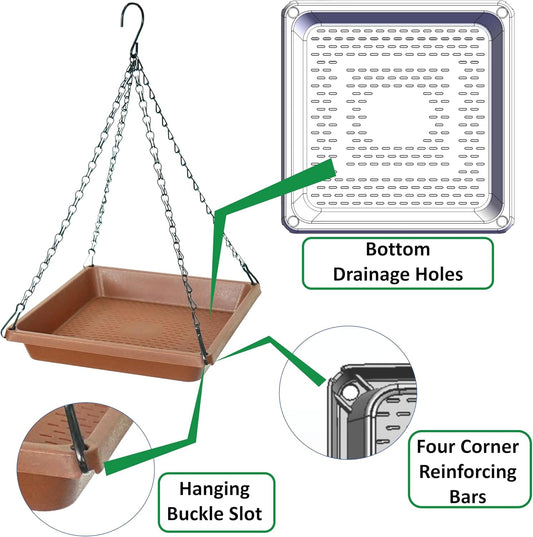 2 Pack Large Hanging Bird Feeder Tray, Platform Spacious Birds Feeder with Mesh Tray, Sturdy and Drainage Bird Feeder for Bluebirds Cardinals Goldfinches (12.5 inch, Brown)