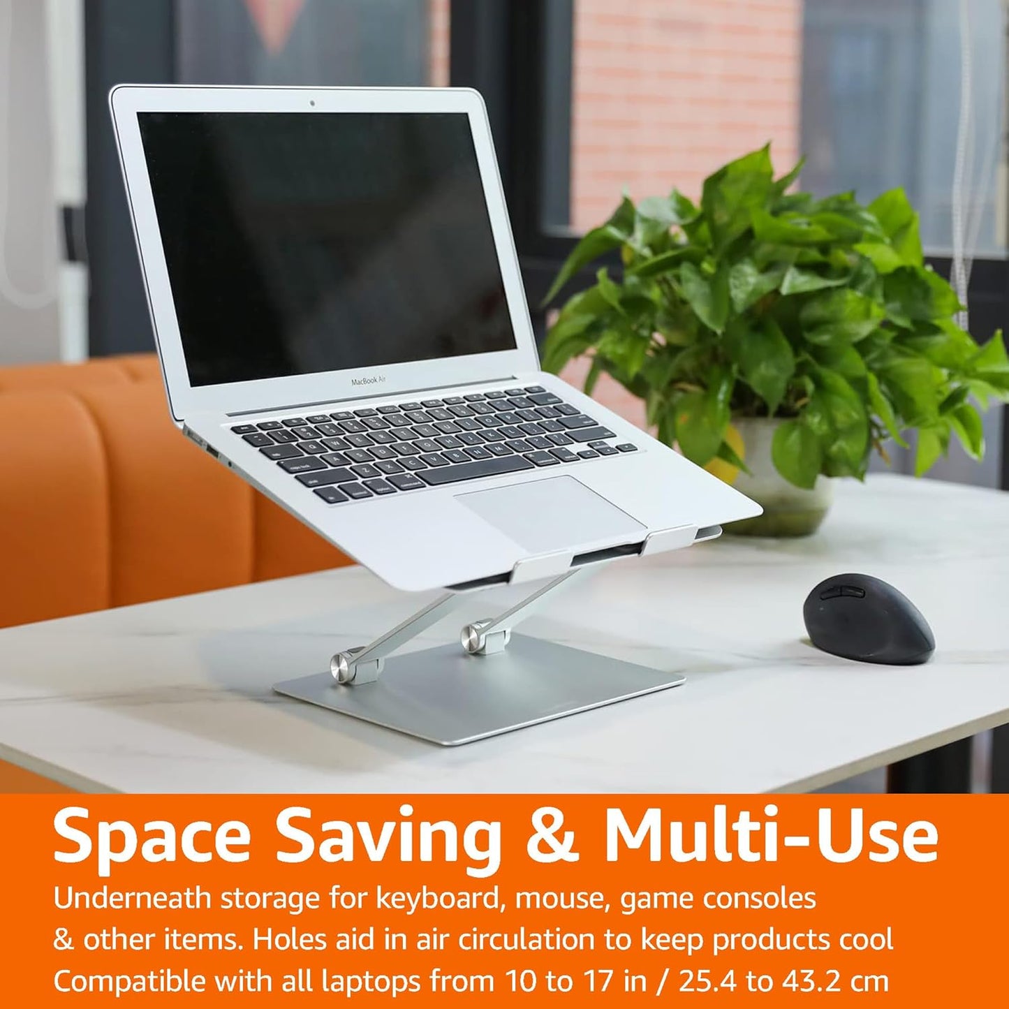 Amazon Basics Sturdy and Portable Ergonomic Laptop Stand for Desk, Hei
