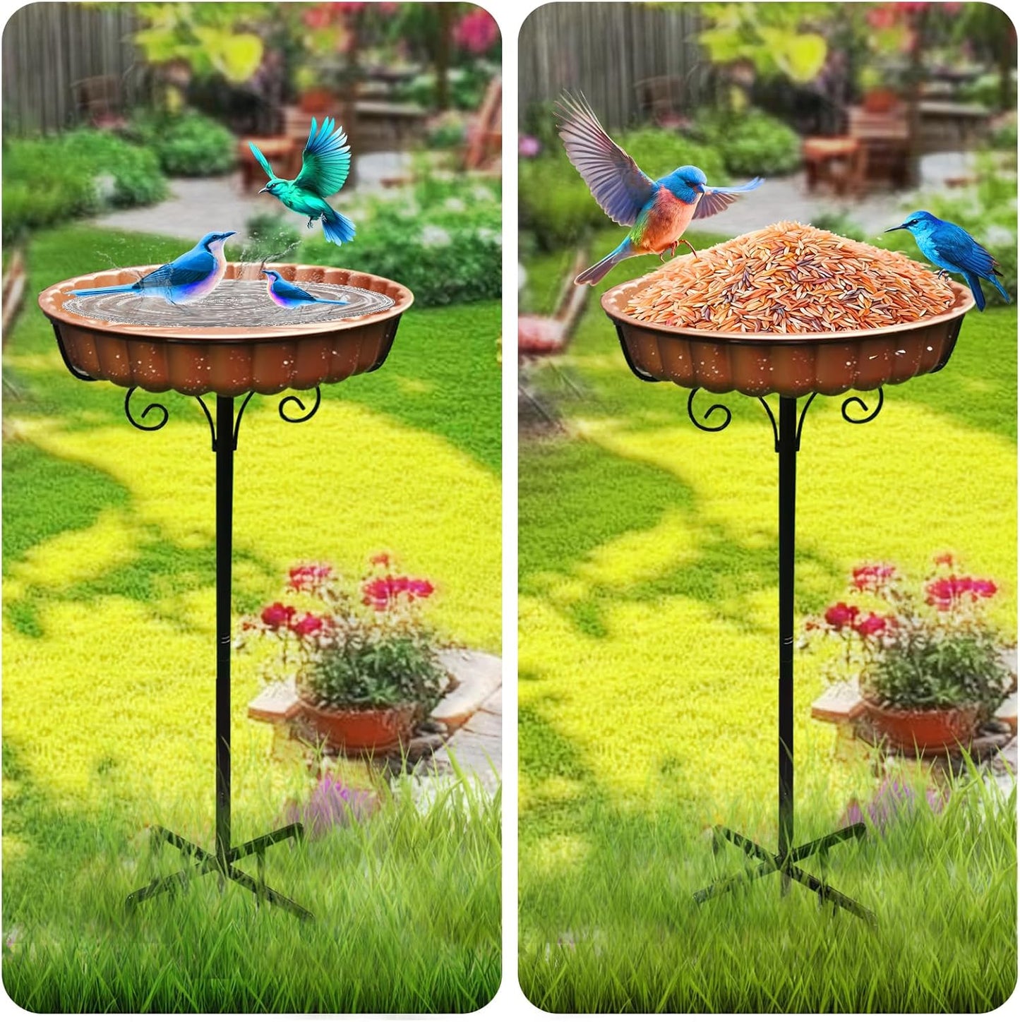 Rustproof Metal Bird Bath for Outside Colourfast Birdbath Outdoors Vintage Yard Decor Lawn and Garden Pedestal Bird Baths Stand Bowl 9-Pronged Base