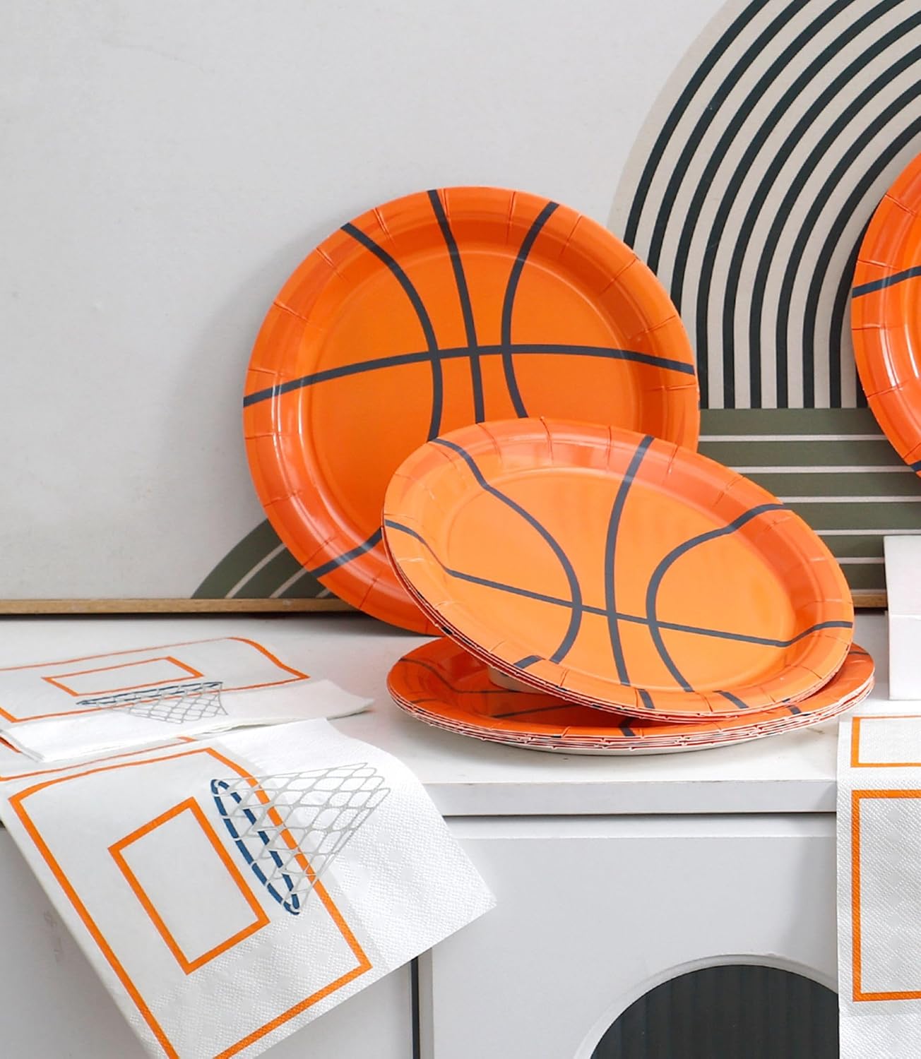 Winoo Design 48PCS Basketball Plates and Napkins Party Supplies - 24 PK - 9 Inch Basketball Paper Plates 6.5 Inch Paper Napkins Basketball Birthday Party Decorations Decor