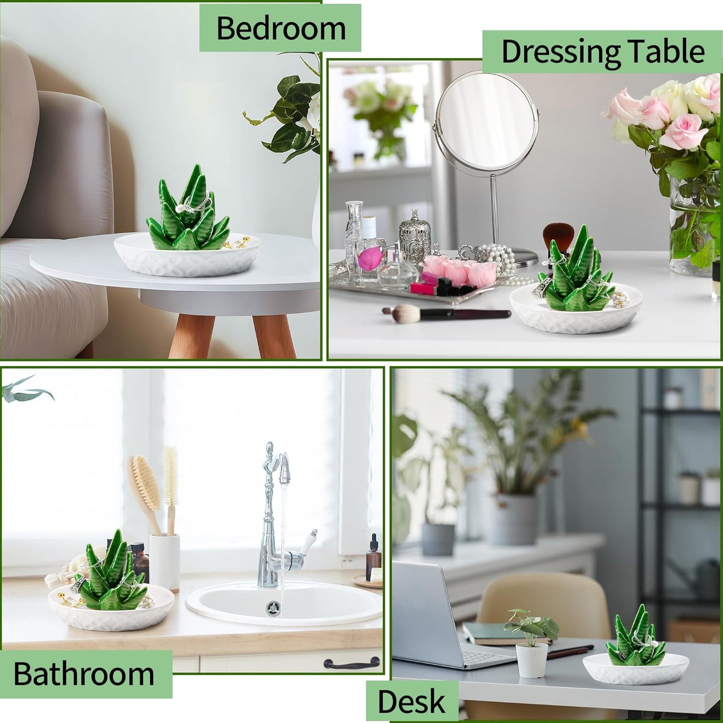 OSOPOLA Ceramic Aloe Jewelry Tray - Decorative Ring Holder Dish Key Tr
