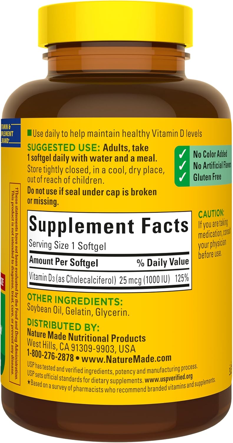 Nature Made Vitamin D3 1000 IU (25 mcg), Vitamin D Supplement for Bone
