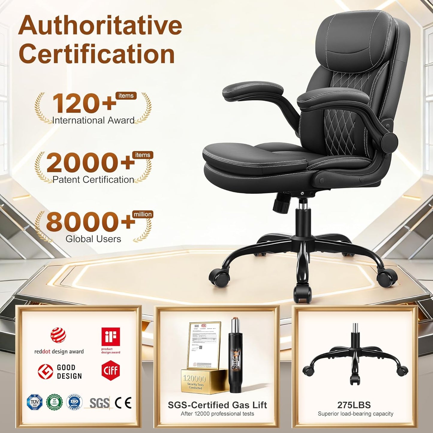 Leather Office Chair, Upgraded PU Computer Desk Chairs with Double-Lay
