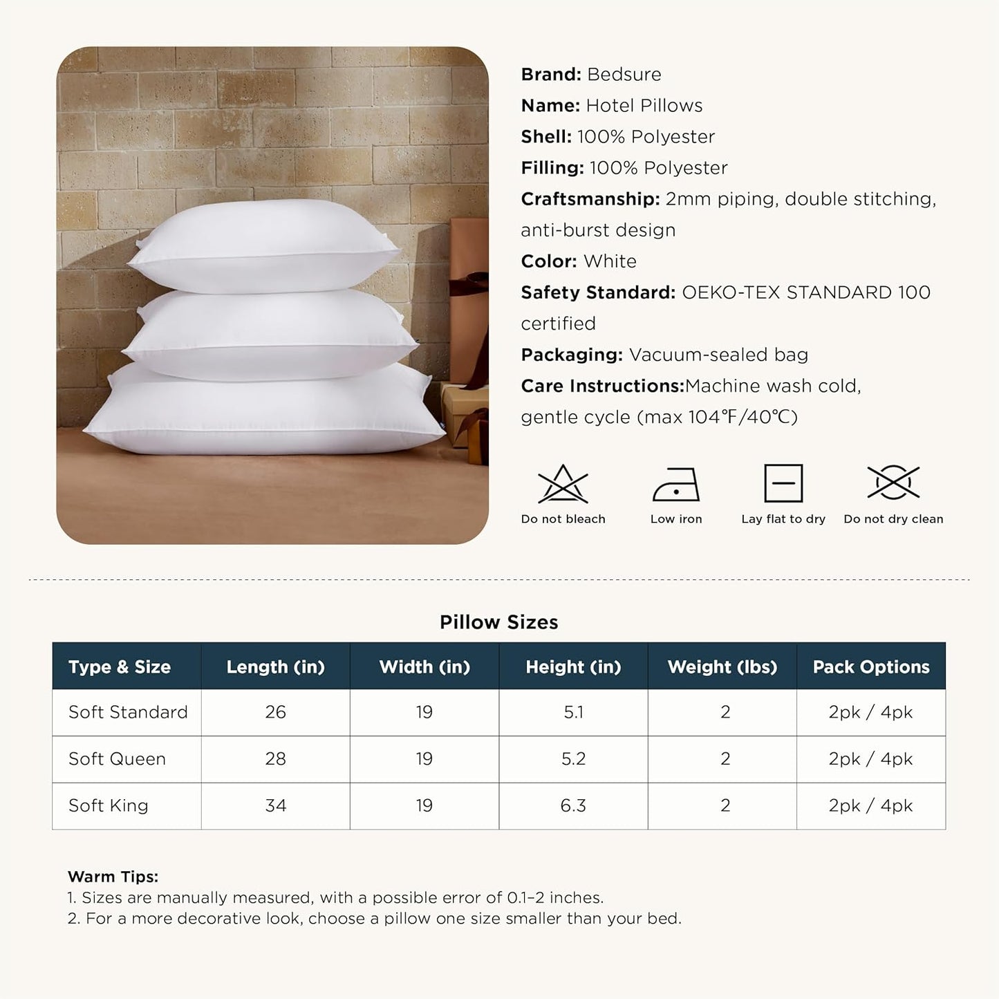 Bedsure Pillows Queen Size Set of 2 - Hotel Collection Bed Pillows for