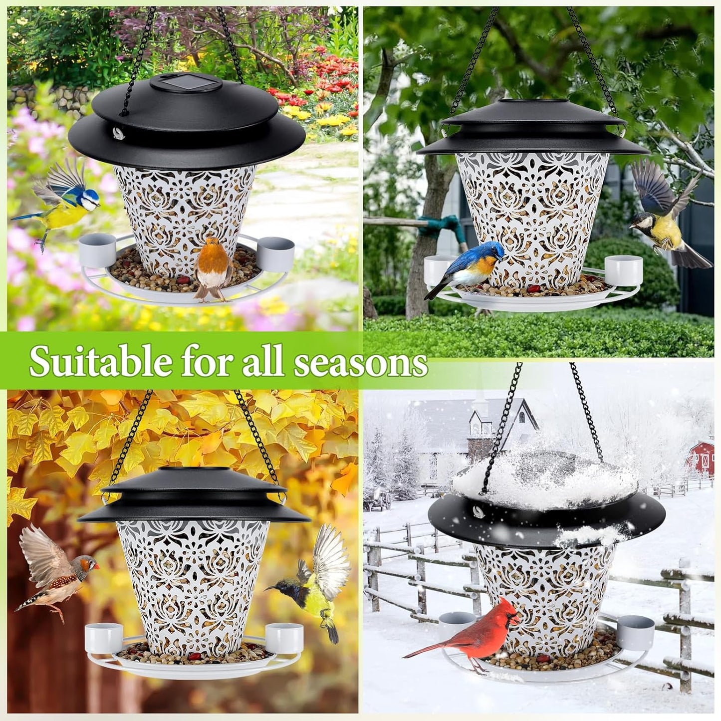 Solar Bird Feeders for Outside Hanging Metal Wild Bird Feeder Solar La