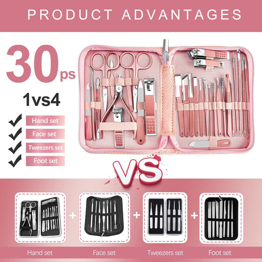 Manicure Set 30 in 1 Nail Clipper set, REDFLOW nail clippers, fingerna