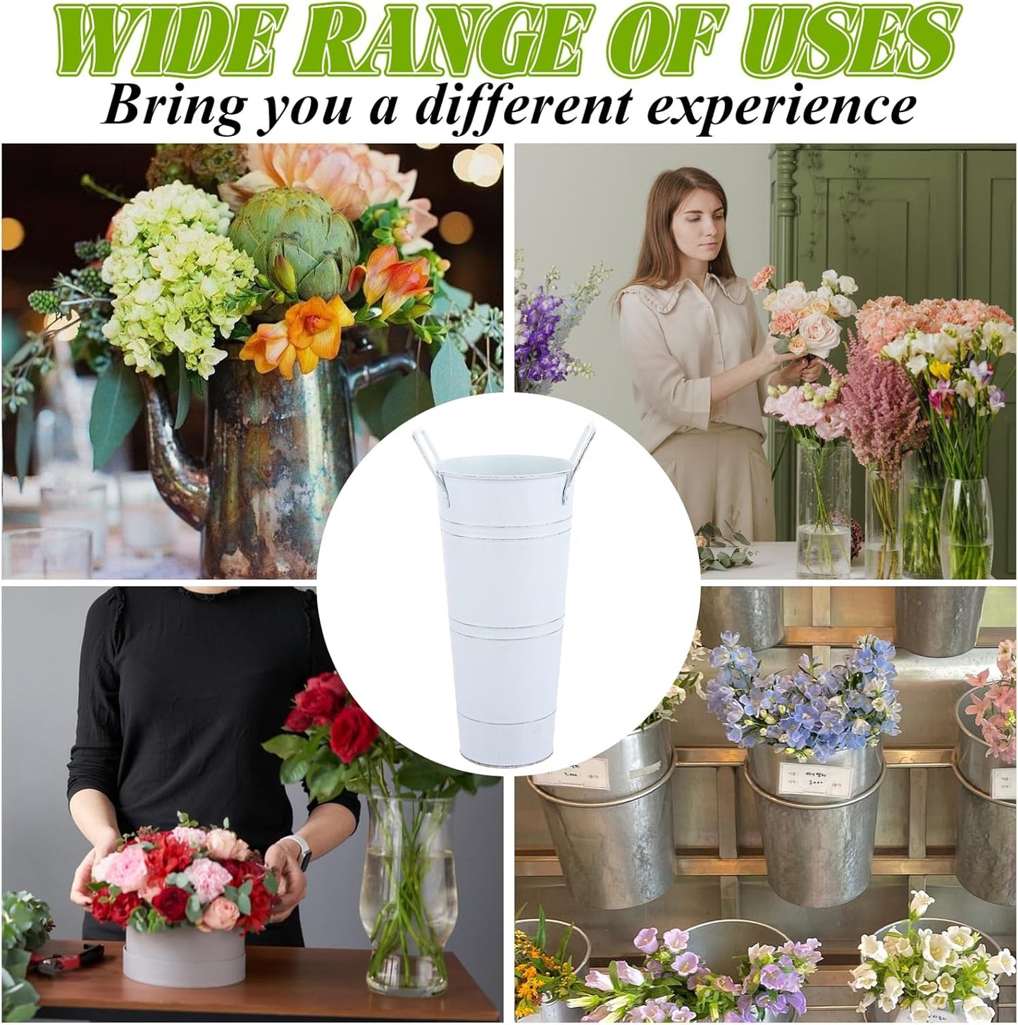 MIVIDE 6 Pack 9 Inch Galvanized Flower Bar Buckets, Flower Buckets for