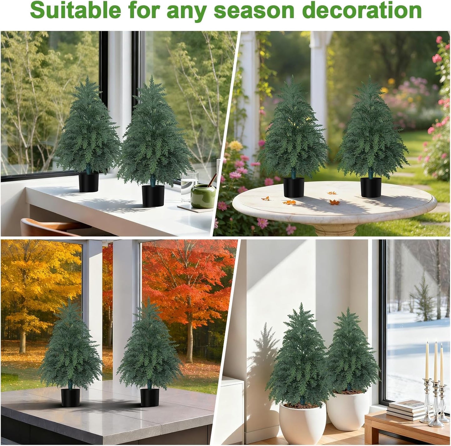 2Pack Artificial Topiary Trees, 2FT Faux Cypress, Faux Evergreen Pine Shrubs Plants with Pot, Potted Plants for Front Porch Indoor Outdoor Garden Christmas Decor