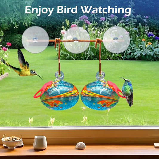 Window Hummingbird Feeder with Suction Cups,Hand-Blown Glass Hummingbi
