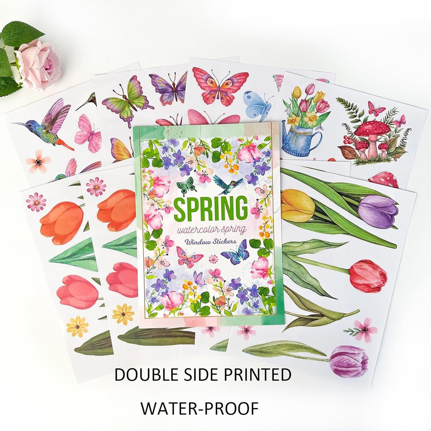 83 PCS Window Clings Spring Flower Window Stickers Decorations for Glass Windows, Easter Tulip Butterfly Flower Window Decals