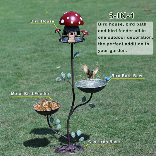 38" H Cast Iron Pedestal Bird Bath, BirdBaths for Outdoors with Metal