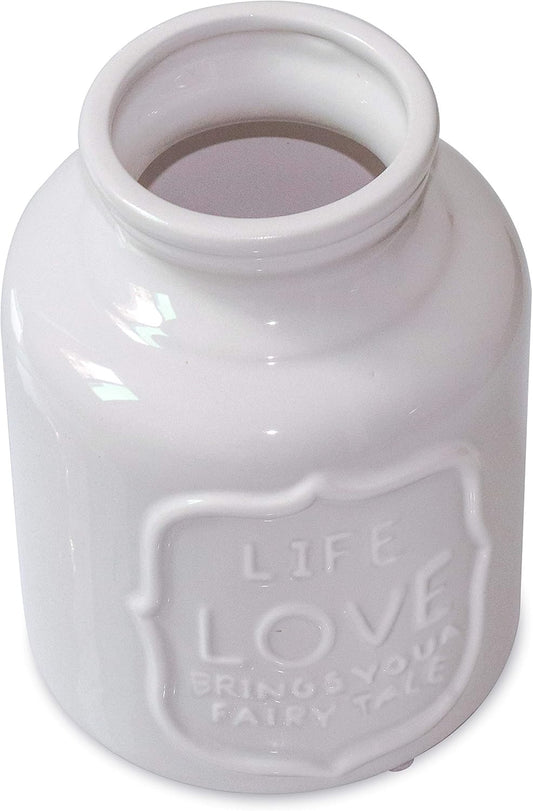 Soyizom White Rustic Ceramic Vases Farmhouse French Decorative Floral Vase Flower Arranging Pottery Vase Vintage Milk Can Planter Pot for Tabletop, Kitchen, Office,Living Room Decoration