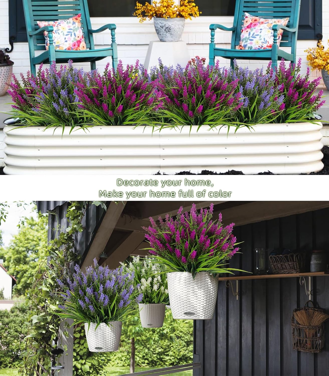 RECUTMS Artificial Plants Outdoor Fake Monkey Grass with Flowers for Pot Garden Verandah Decor for Window Garden Office Patio Hanging Planter Pathway Front Porch (Fuchsia)
