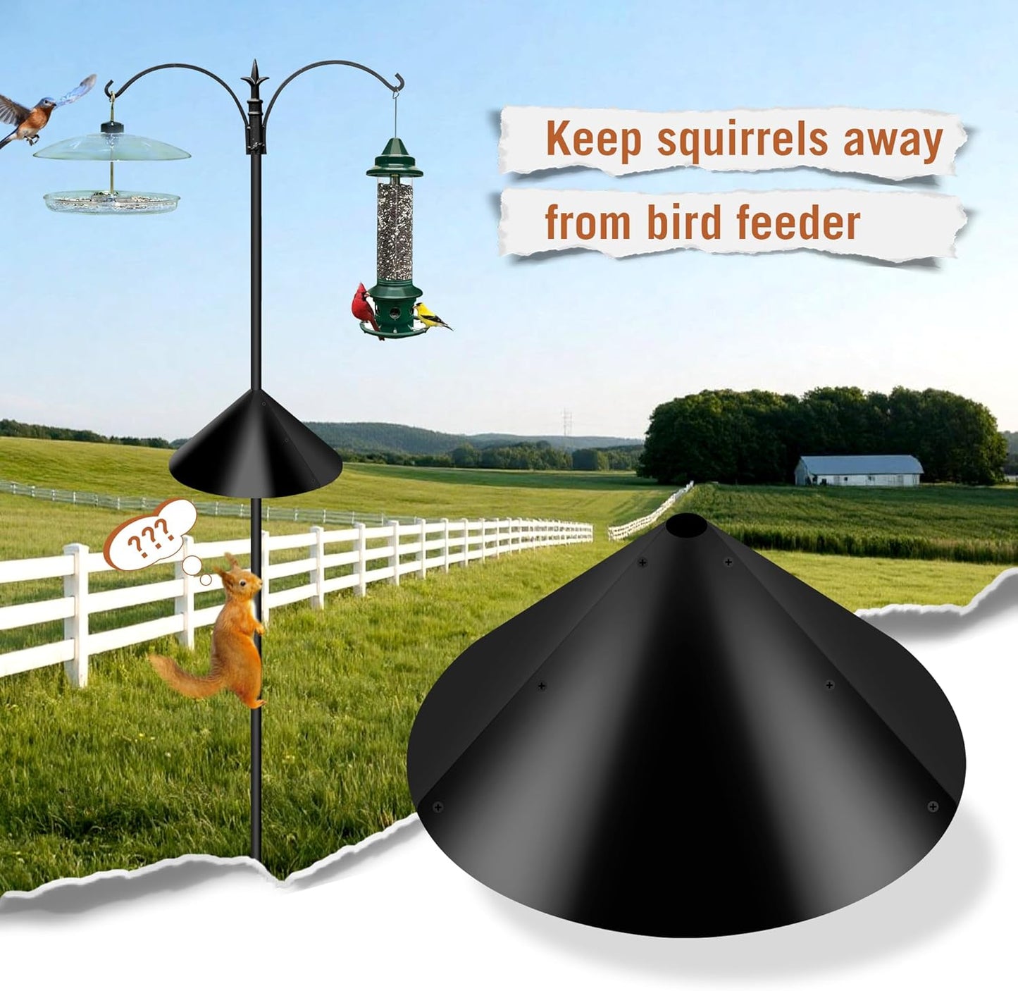 Wide Squirrel Baffle for Bird Feeder Pole, Outdoor Pole Mount Stopper & Guard,Squirrel Proof Cone (1 Pack, Black)